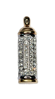 Vintage Signed Swarovski Swan Crystal Gold Silver Baby Bottle Pin Never Worn New