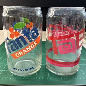 (2) Retro Fanta Orange and Sugar Free Tab Can Shaped Drinking Glasses 16oz