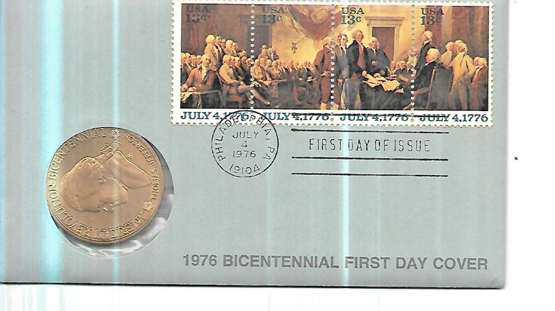 1976 Bicentennial First Day Cover  with Thomas Jefferson Medal