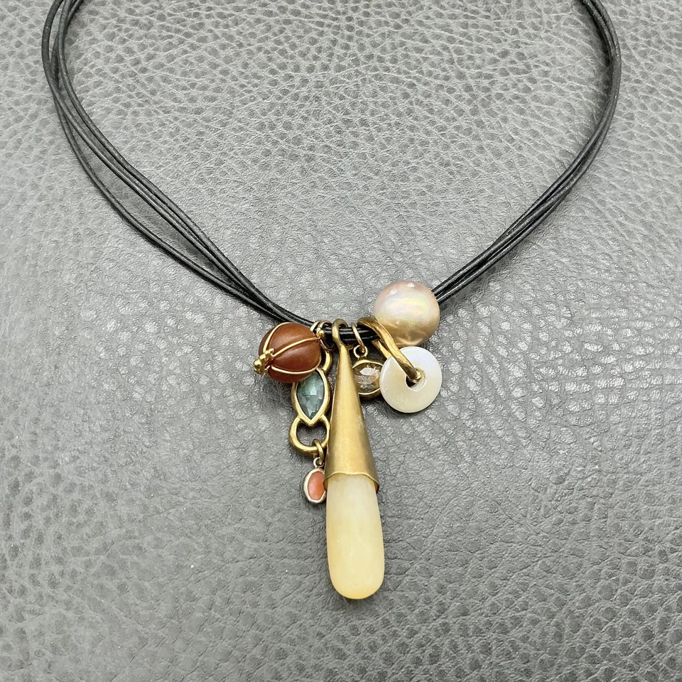 Chan Luu Cuero Cordón Colgante Collar Barroco Perla MOP Piedras Preciosas Dijes Boho Foto 2 de 4