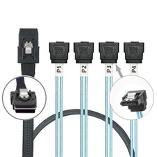 Mini SAS SFF-8087 36Pin to 4X SATA 7Pin 90 Elbow Cable - 0.5M / 1.6FT - Host...