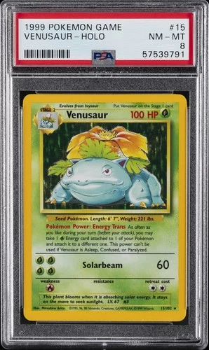 1999 POKEMON BASE SET UNLIMITED #15 VENUSAUR-HOLO PSA 8