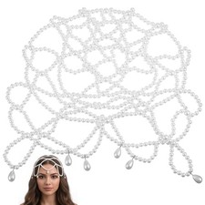 Retro Pearl Headpiece, White Pearl Headband Head Chain, 1920s Headpiece for