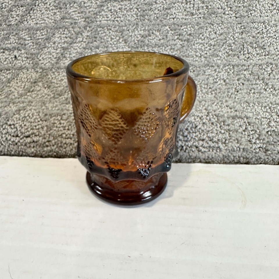 VTG MCM Anchor Hocking Fire King Amber Glass Mug Hobnail Pattern Heavy ...