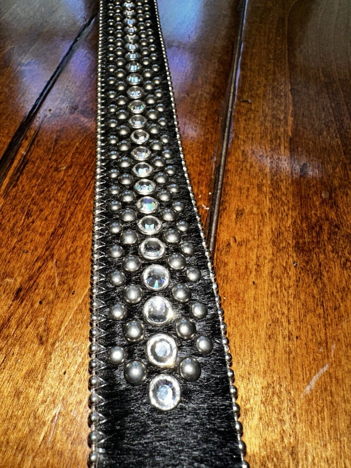 B.B. Cinturón de cuero Simon negro con pedrería transparente vaquera occidental talla L 38 Foto 3 de 4