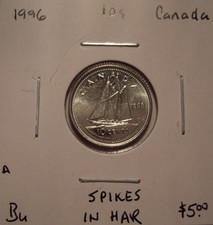 A Canada Elizabeth II 1996 Spikes In Hair Ten Cents - BU
