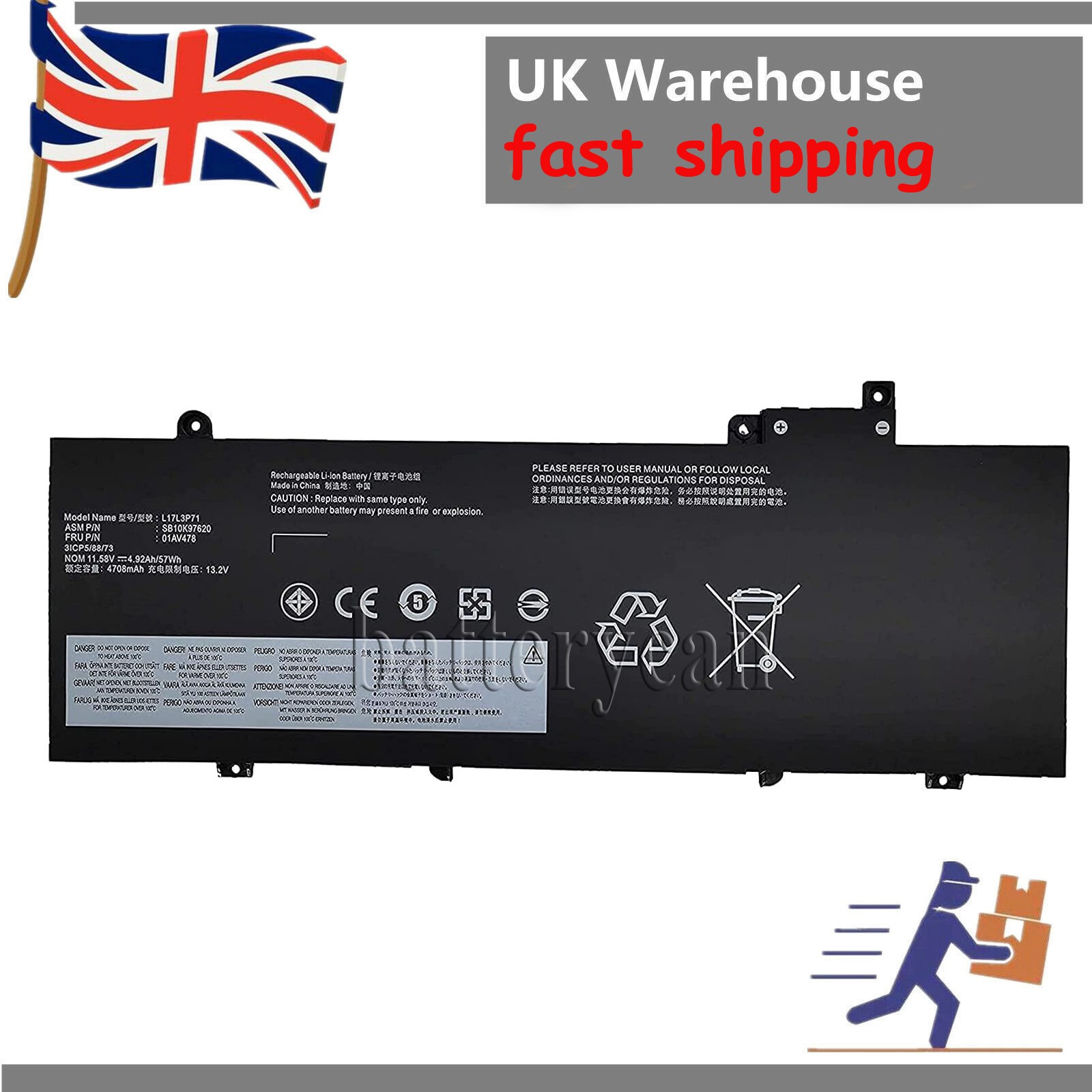 L17L3P71 battery for Lenovo ThinkPad T480S Series L17M3P72 01AV480 L17M3P71