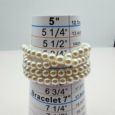 Vintage 50s Style Triple Row Faux Pearl Rhinestone Statement Bracelet Jewelry
