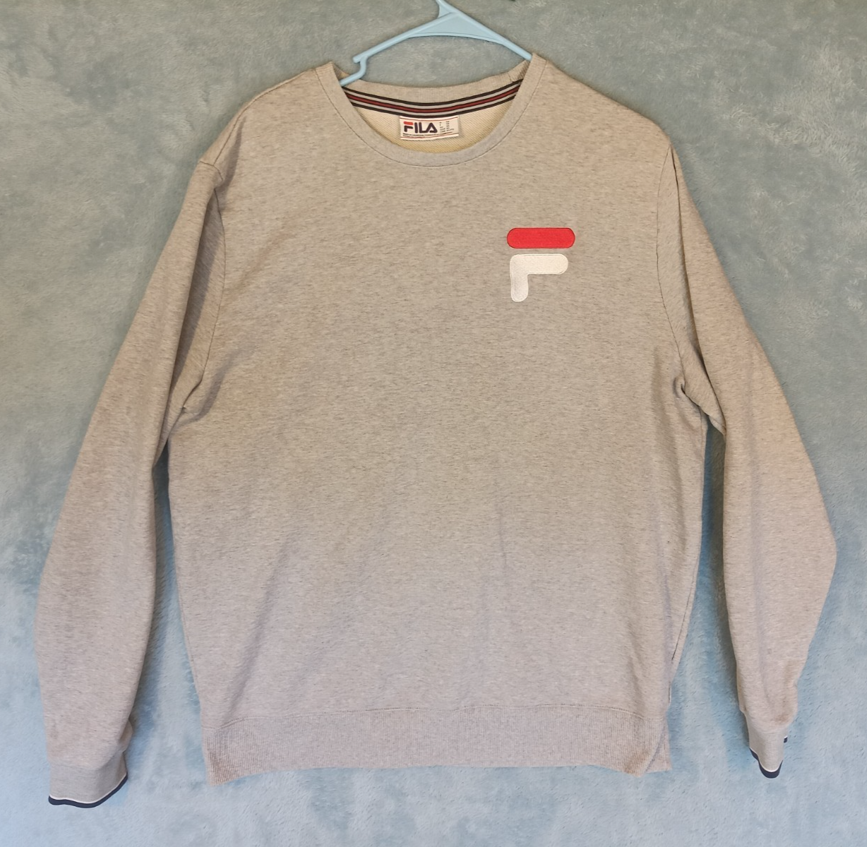 FILA Maglione Grigio Felpa Manica Lunga Activewear Logo F Cucito Taglia XL