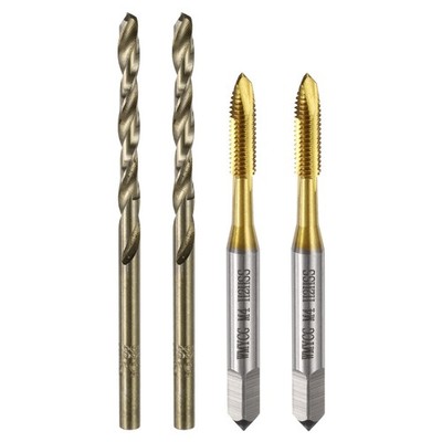 2pcs M4x0.7 Spiral Point Tap Ti-Coated 2pcs 3.3mm Drill Bit Roasted Yellow Set