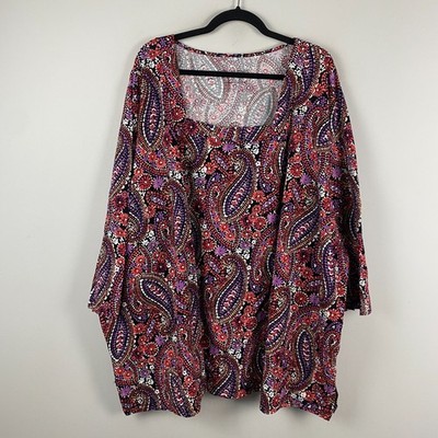 Catherines Suprema Tunic T Shirt Size 6X Square Neck 3/4 Sleeves Paisley Multi