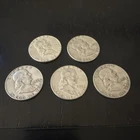 Lot of Five (5) Coins - Franklin Half Dollar - 90% Silver - $2.50 Face Value