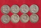 Lot of 8 Franklin & Kennedy Half Dollars 90% Silver