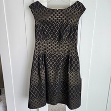Vince Camuto Fit and Fare Dress Size 12 Black Metallic Geometric Festive pockets