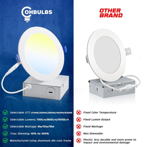 6 Inch LED Recessed Light with Junction Box with 5 CCT Selectable 2700K/3000K... - 第 7/7 張圖片