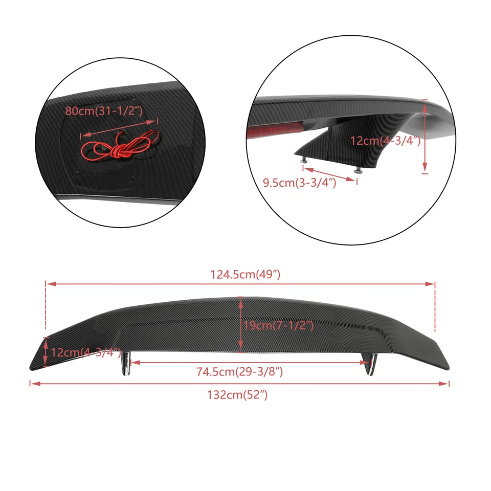 For Maserati GranTurismo 52" GT Rear Wing Spoiler with Brake Light Carbon Fiber Foto 2 de 4