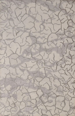 Abstract Artisan-made Ivory Wool Area Rug Hand-tufted Modern Carpet 5x8 ft