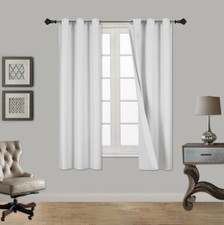 2 WHITE PANEL FAUX SILK ROOM DARKENING BLACKOUT GROMMET WINDOW CURTAIN K92 63"