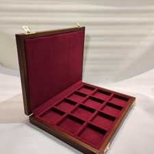 Cofanetto astuccio in legno per monete 12 caselle 50x50 mm in velluto Italiano 
