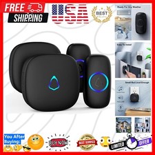 Expandable Wireless Doorbell Kit with Colorful LED and Long Range - Black Finish