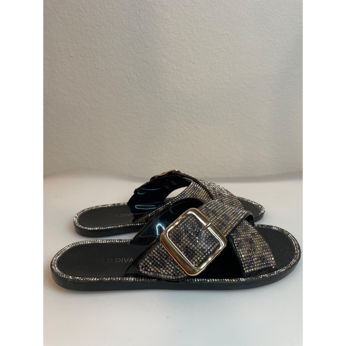 Rhinestone Wild Diva Slides Wild Diva Lounge Leopard Rhinestone
