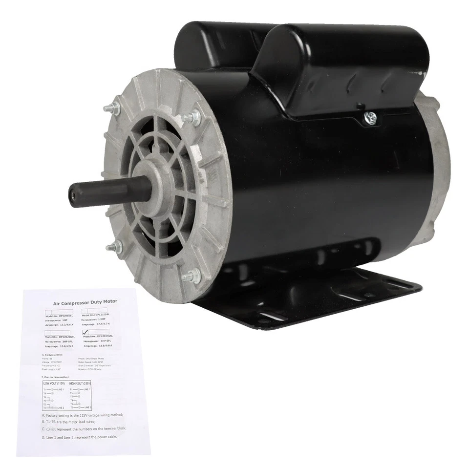 Electric Motor 3 HP 3450 RPM Compressor Duty 56 Frame 1 Phase 115/230 Volts New - Image 2 of 4