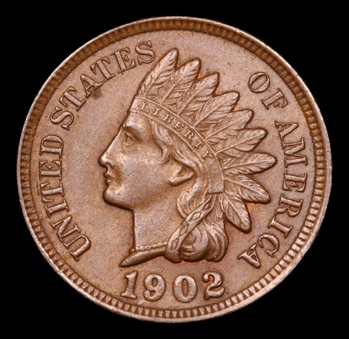 1902 Gem Indian Head One Cent Penny 1c GEM BU + Uncirculated BN Brown