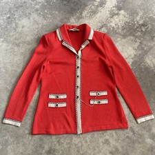 St John by Marie Gray Blazer Womens 6 Vintage Military Red Knit Jumper Jacket