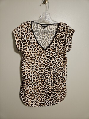 Express Womens Animal Print V-Neck Lightweight Blouse Short Sleeve Size Small