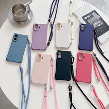 For iPhone 17 Pro Max 16 15 13 11 Plain Color Phone Case With Crossbody String