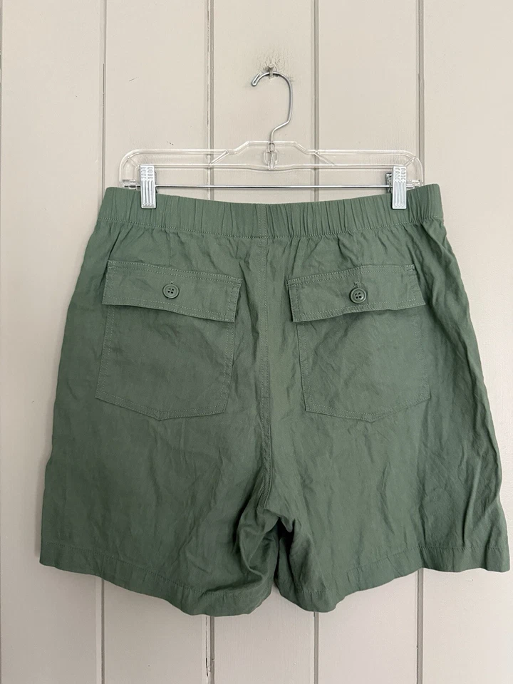 Lands End Shorts 10 Elastic Waist Zip Front Linen Blend Sage Green Pockets - Image 4 of 4