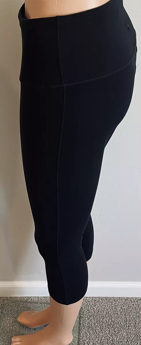 PRANA Size M Stretchy Black Gym Yoga Athletic Capri Running Leggings Pocket