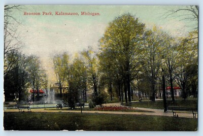 #ad #ad 1910 Bronson Park Water Fountain View Kalamazoo Michigan MI Antique Postcard $19.47