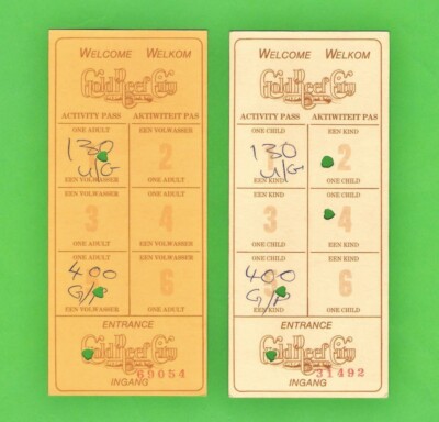 2 Old Tickets - Gold Reef City Theme Park - Johannesburg, South Africa - c.1980s