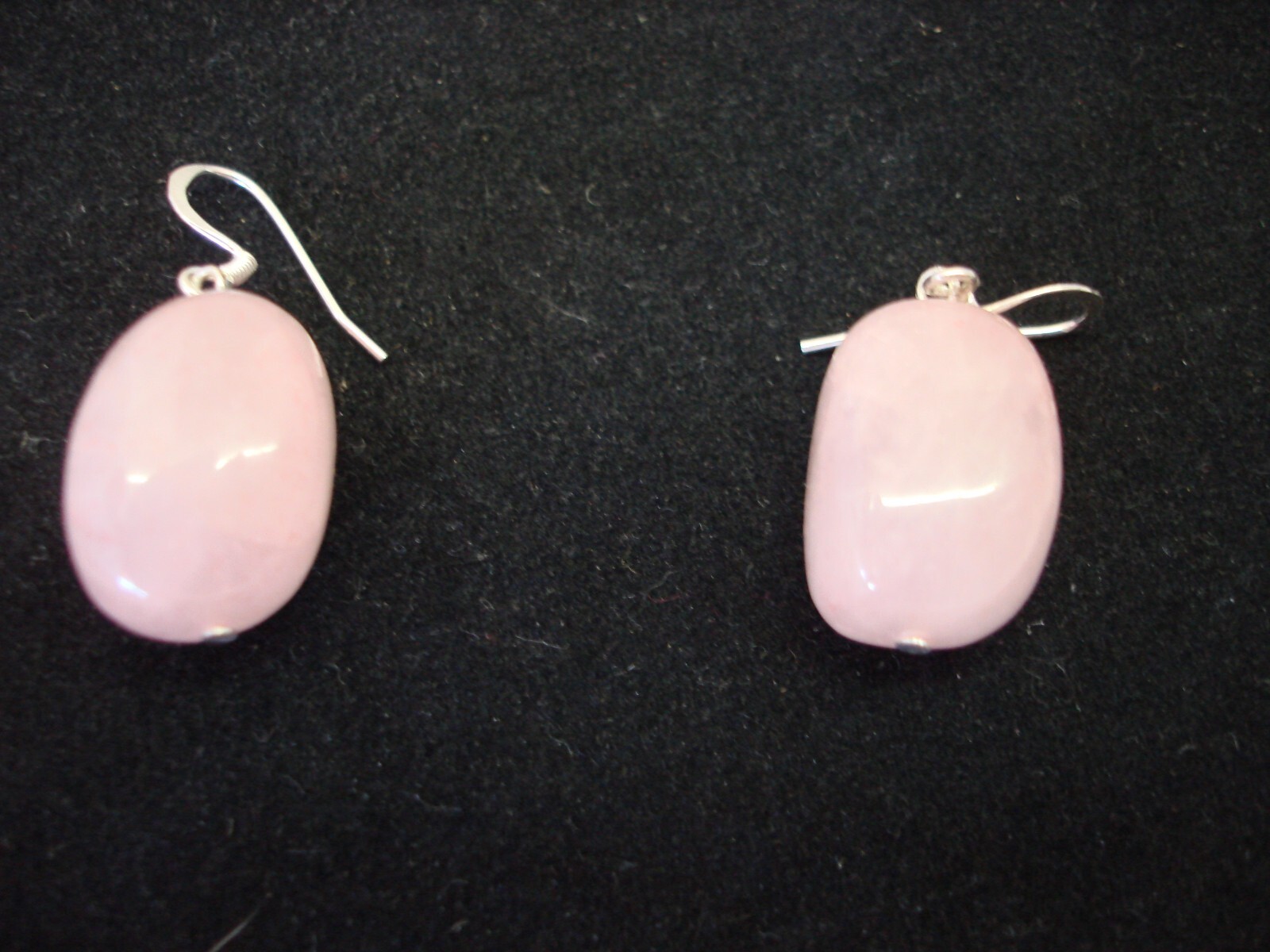 Rectangular Rose Quartz Stone Pink Silver Tone Ea… - image 4