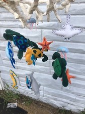Super Cute Sea life Felt Turtles Fish Nursery Mobile White Coral Hanger