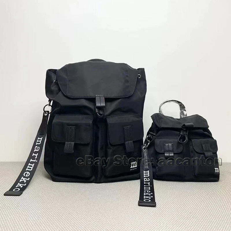 24ss Marimekko Negro Nylon Hombros Bolsas Impermeable Mochila Escolar Cartera Foto 2 de 4