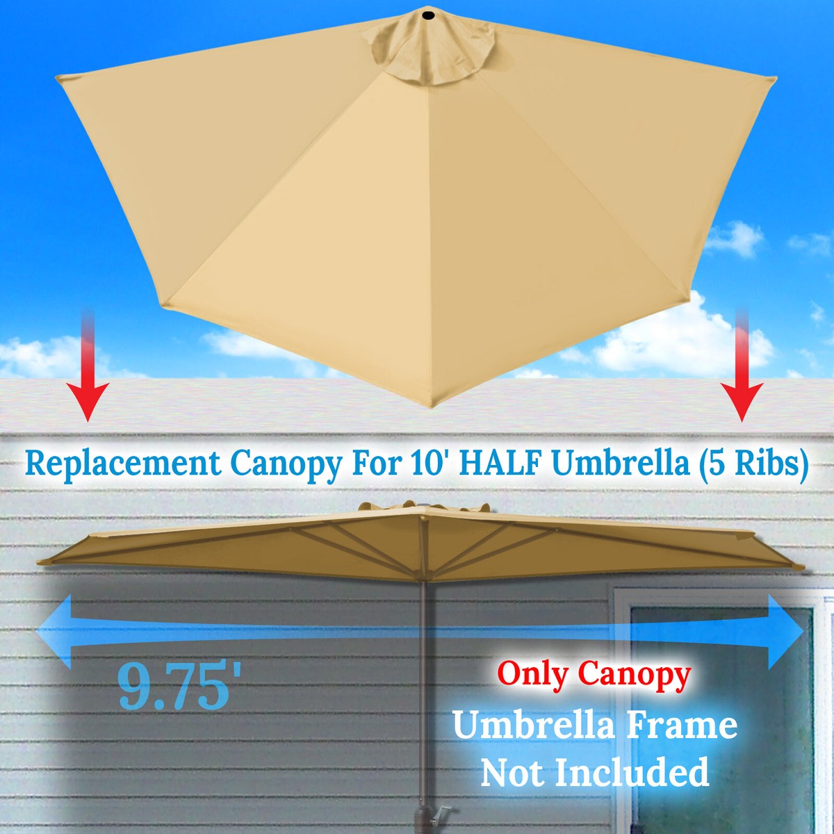 canvas half patio umbrella replacement 5 ribs Patio Umbrella replacement Canopy for 10' 5-rib Half Umbrella Sunshade  Cover