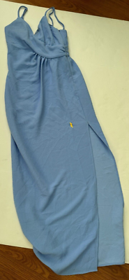 NEW NBD Saanvi Gown in Periwinkle Blue MAXI DRESS W SLIT CRINKLE SIZE S  SMALL *E | eBay