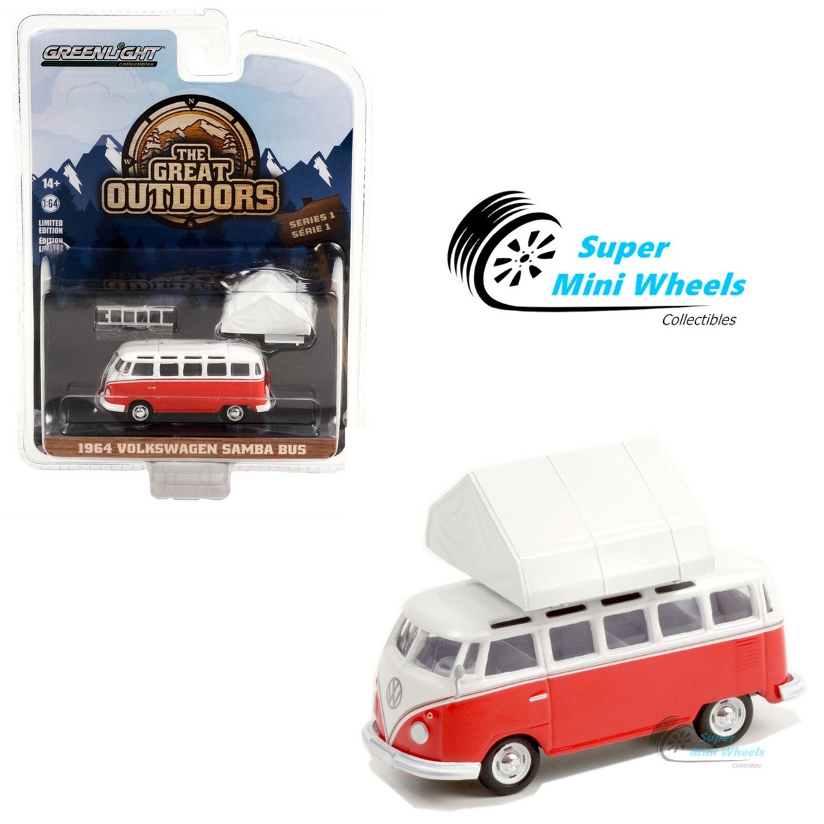 ミニカー GREENLIGHT VOLKSWAGEN SAMBA BUS Greenlight the Great Outdoors 1964 Volkswagen Samba Bus