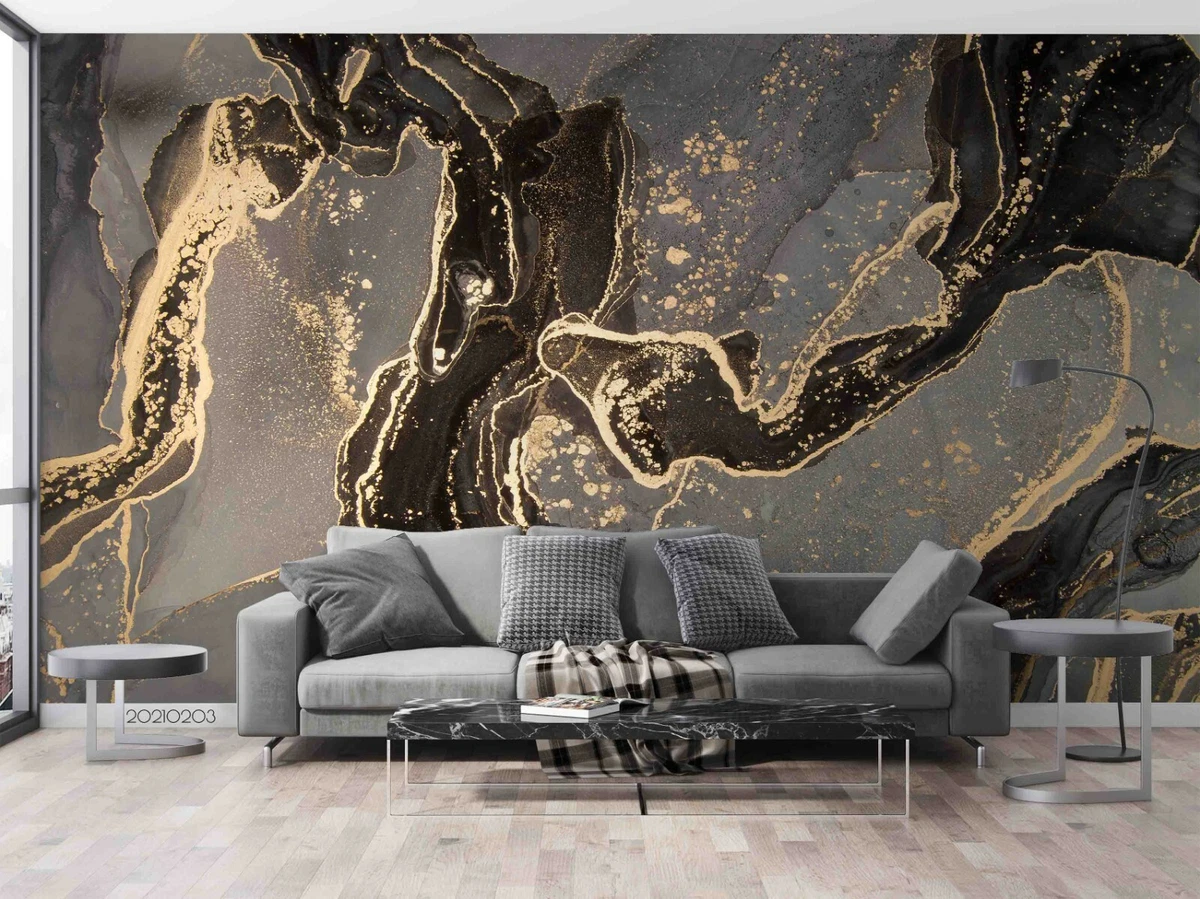 Abstract Mural, 3d Wall Paper, Gray and Black Marble Wall Art