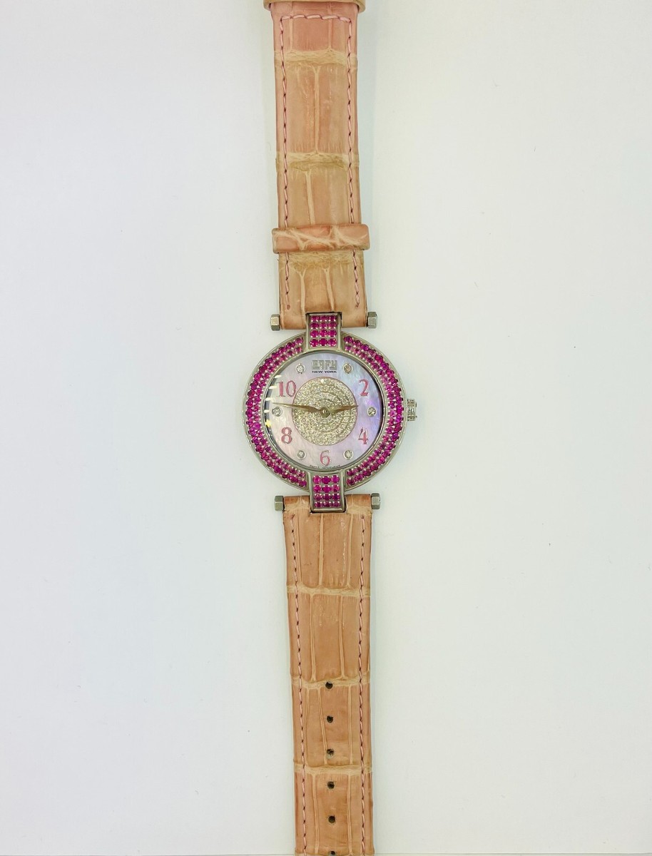 Pink Sapphire & Diamonds Pave Dial Luxury Swiss Quartz  display picture 1