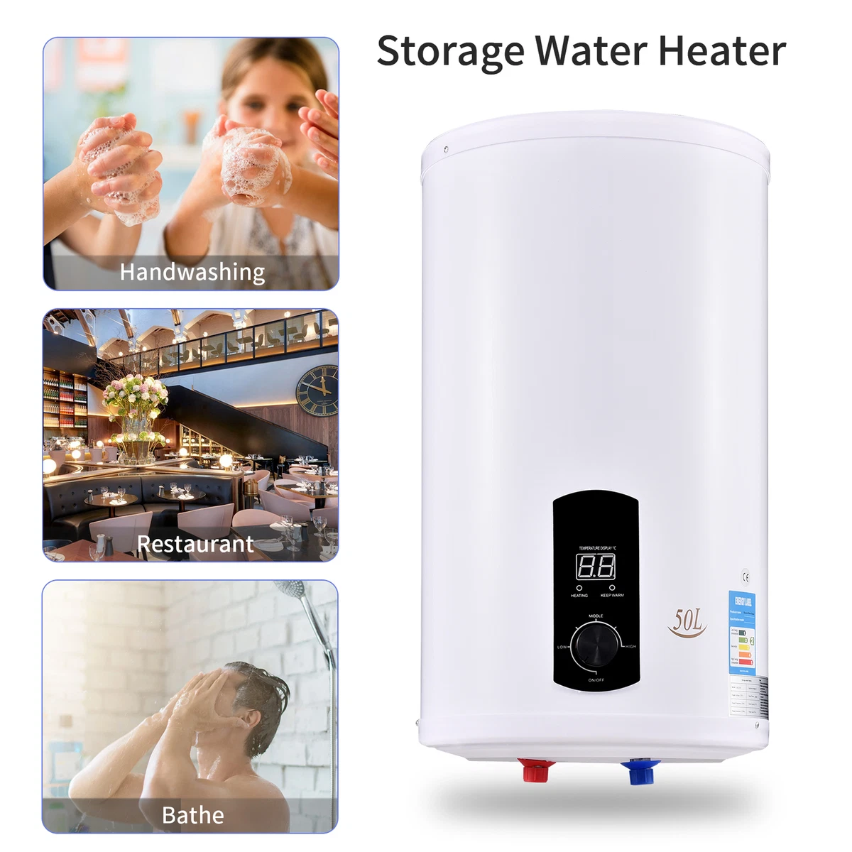 50/100L Electric Hot Water Heater Boiler Cylinder Storage Tank 2000W LED  Display | eBay