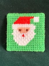 Vintage Needlepoint Santa Christmas Ornament 3" x 3"