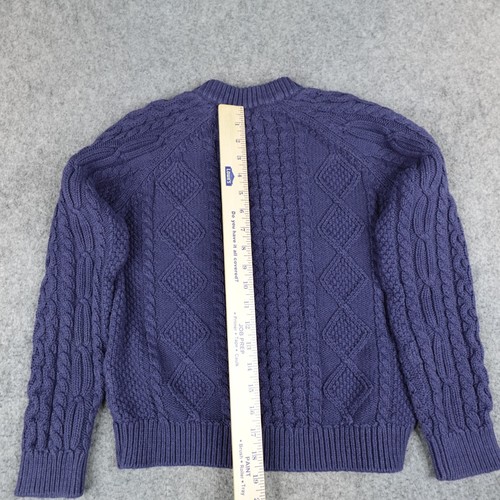 LL Bean Sweater Boys Large 14-16 Blue Cable Knit Fisherman Half Zip Youth VTG - Picture 7 of 10