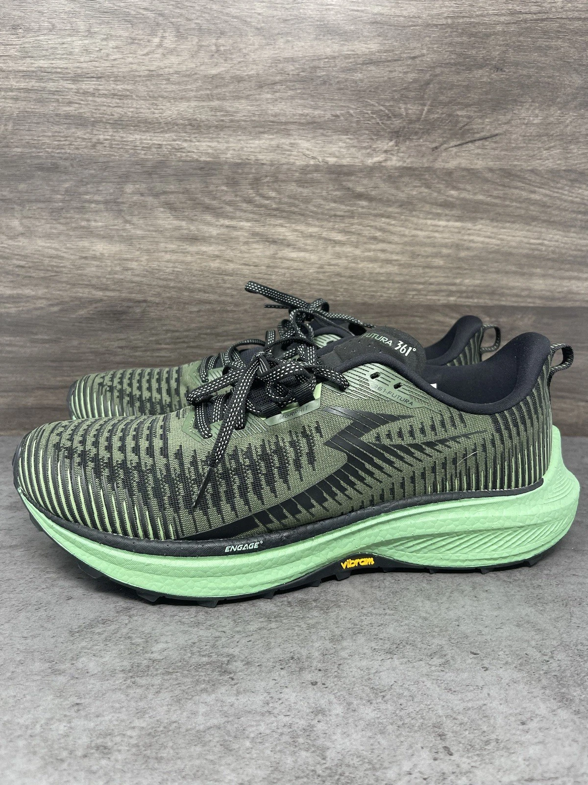 361 Futura Running Shoes Mens Size 12 Black Green Trail Sneakers
