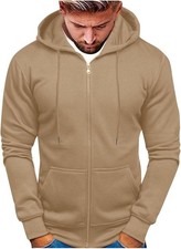Men's XL Khaki Fleece Full Zip Multiple Sports/Casual Wear Hoodie