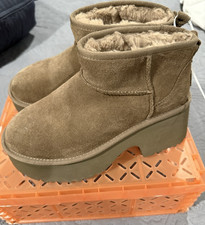 UGG Brown Suede Fur Trim Lined Pull On Platform Ankle Boot Women