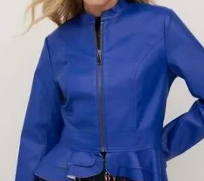 New York & Company Women's Blue Jacket Leather  S