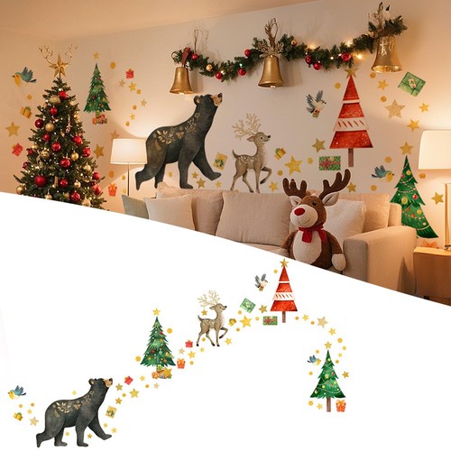 Festive Wall Decoration Christmas Bear Wall Stickers Children's Room Decoration - Picture 8 of 9